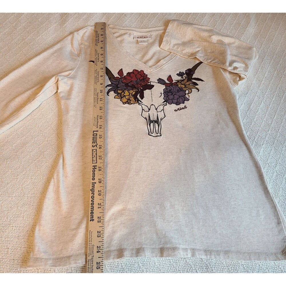 Ariat Womens M Elara Top Sandshell Heather Floral Cattle Skull Ranch Southwestrn - Picture 9 of 10